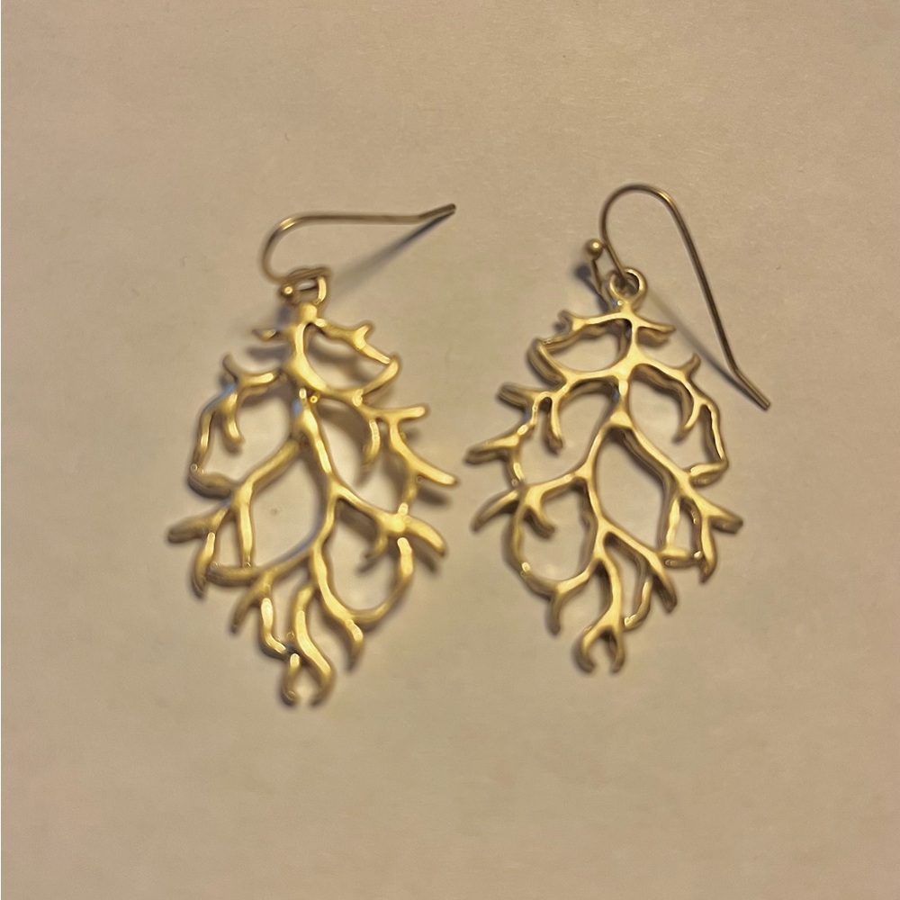 Gold Branch Coral Teardrop Earrings